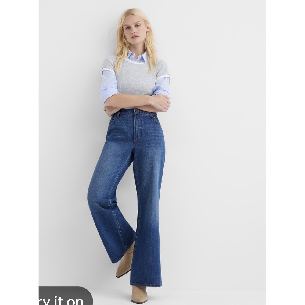 LOFT Rivete Loose Flare Jeans Sz 28 Blue Casual Boho Preppy Travel Denim Wide